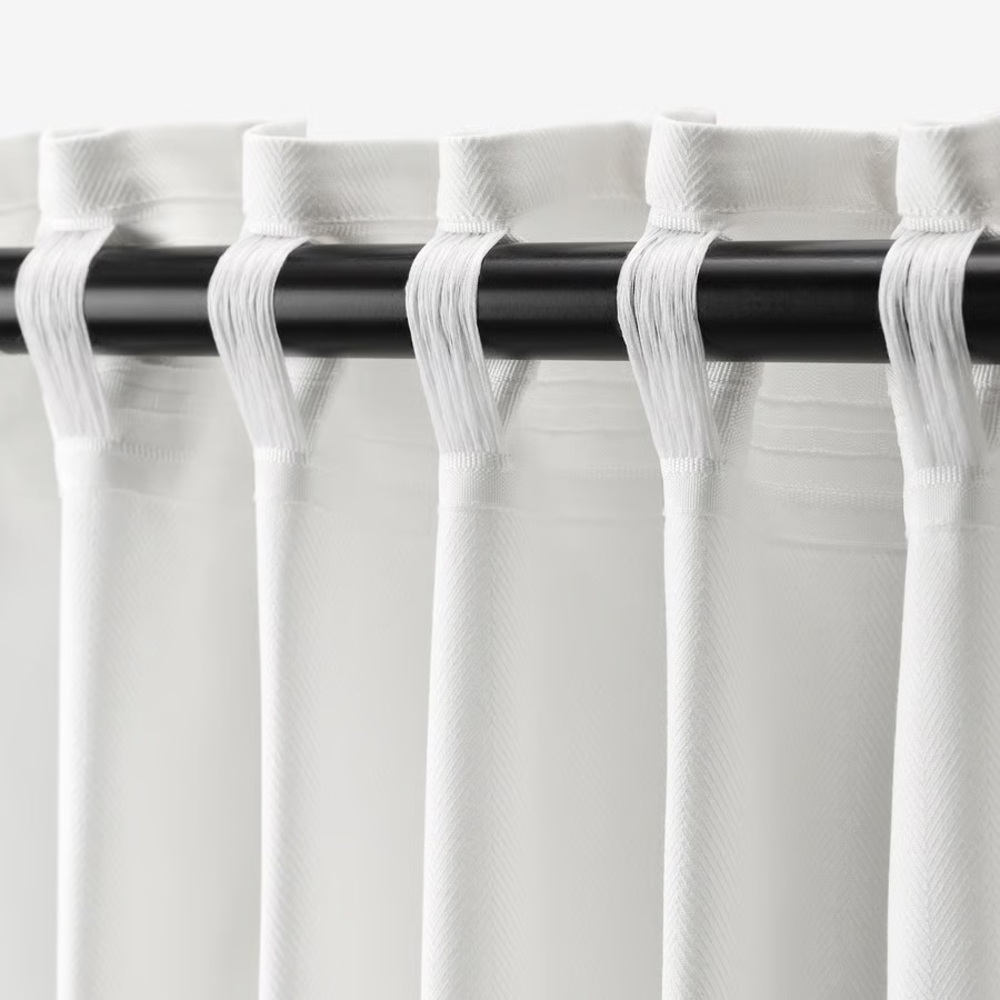IKEA TIBAST White Curtains, 1 Pair, White With Heading Tape 57x98" - Picture 4 of 6